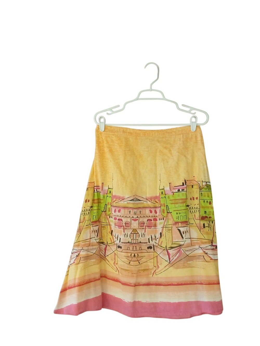J. Marco Yellow Seascape A Line Midi Skirt Medium